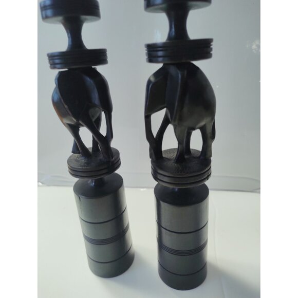Ebony Wood Carved Elephant Candle Holders set of two 9 1/2" tall - Picture 12 of 13